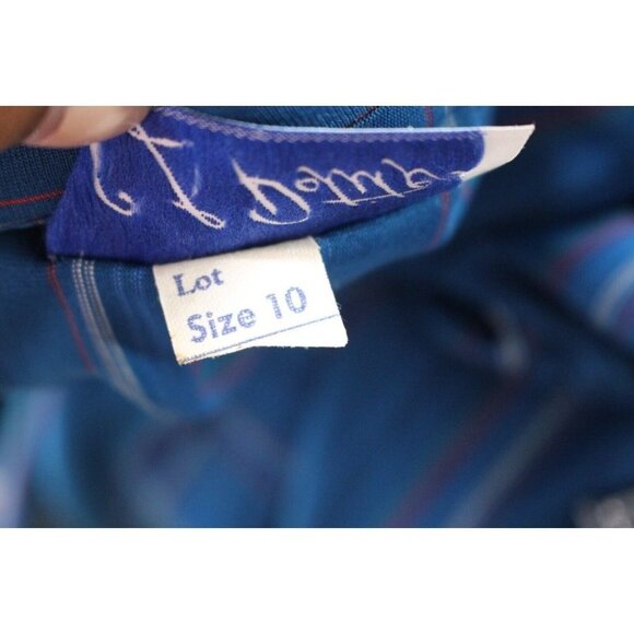 Vintage 90s SL Petites Blue Striped Chiffon Flap Collar Belted Dress Size 10 - Picture 6 of 6